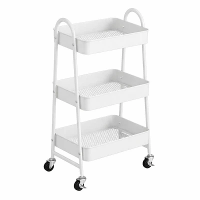 APT CA48A Pojízdný kovový regál se 3 policemi, 77 x 46 x 31 cm, bílý