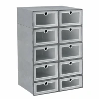 APT DA603 Organizér na boty s průhlednými dvířky 32 x 21 x 12 cm, sada 10 ks, šedý