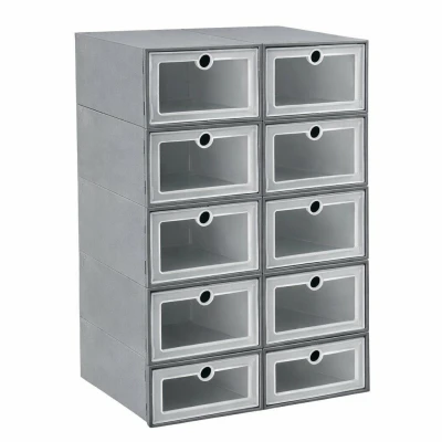 APT DA603 Organizér na boty s průhlednými dvířky 32 x 21 x 12 cm, sada 10 ks, šedý