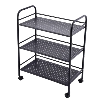 APT DA679 Kovový vozík na kolečkách, 3 police, nosnost 30 kg, 50 x 32 x 75 cm, černý
