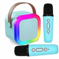 APT ZS55B Karaoke Bluetooth reproduktor 5 W, 2x bezdrôtový mikrofón, modrý