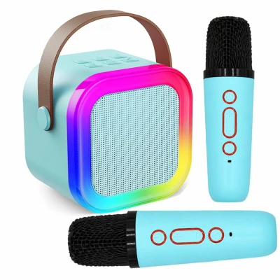 APT ZS55B Karaoke Bluetooth reproduktor 5 W, 2x bezdrôtový mikrofón, modrý