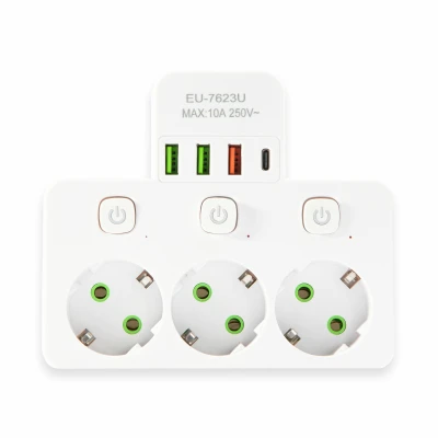 APT DA714C Zásuvková lišta 3 zásuvky + 3x USB + USB‑C, 3 m, bílá