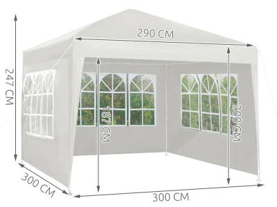 Malatec 5502 Zahradní párty stan 3 x 3 m + 3 boční stěny bílý 