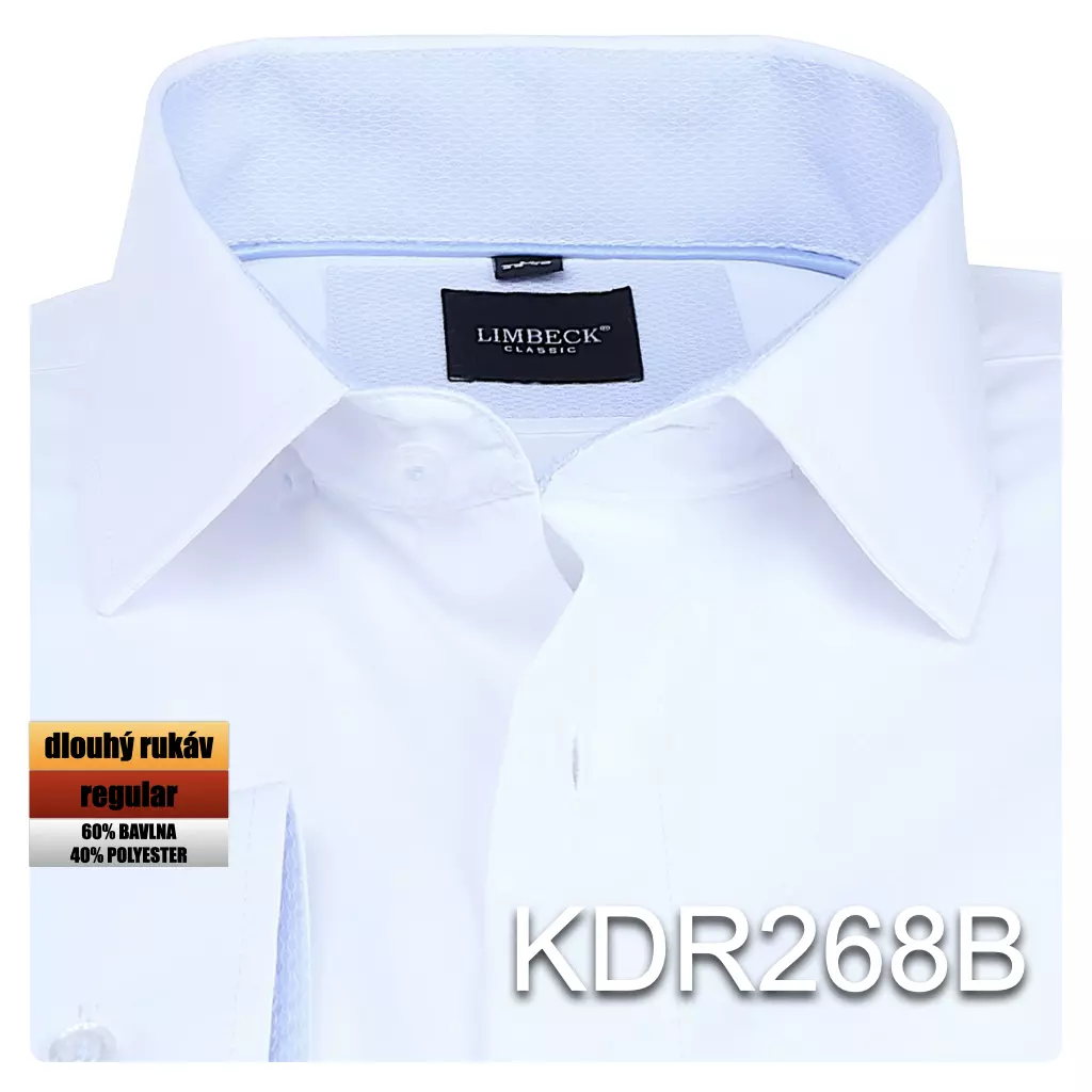 bílá košile s modrým decentním prvkem v límci