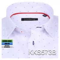 bílá košile s jemným vzorem a červenými doplňky