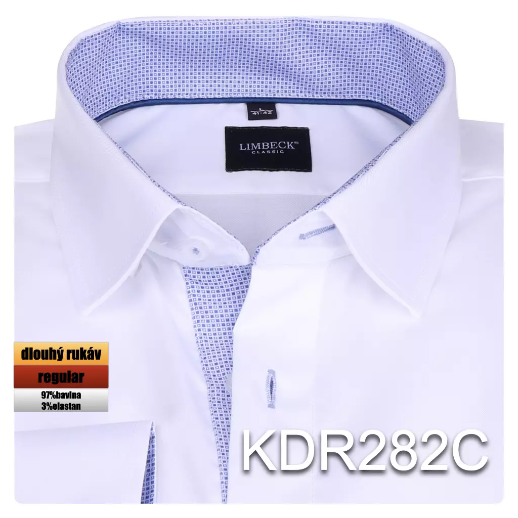 bílá košile s modrými doplňky