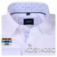 bílá košile s modrými doplňky