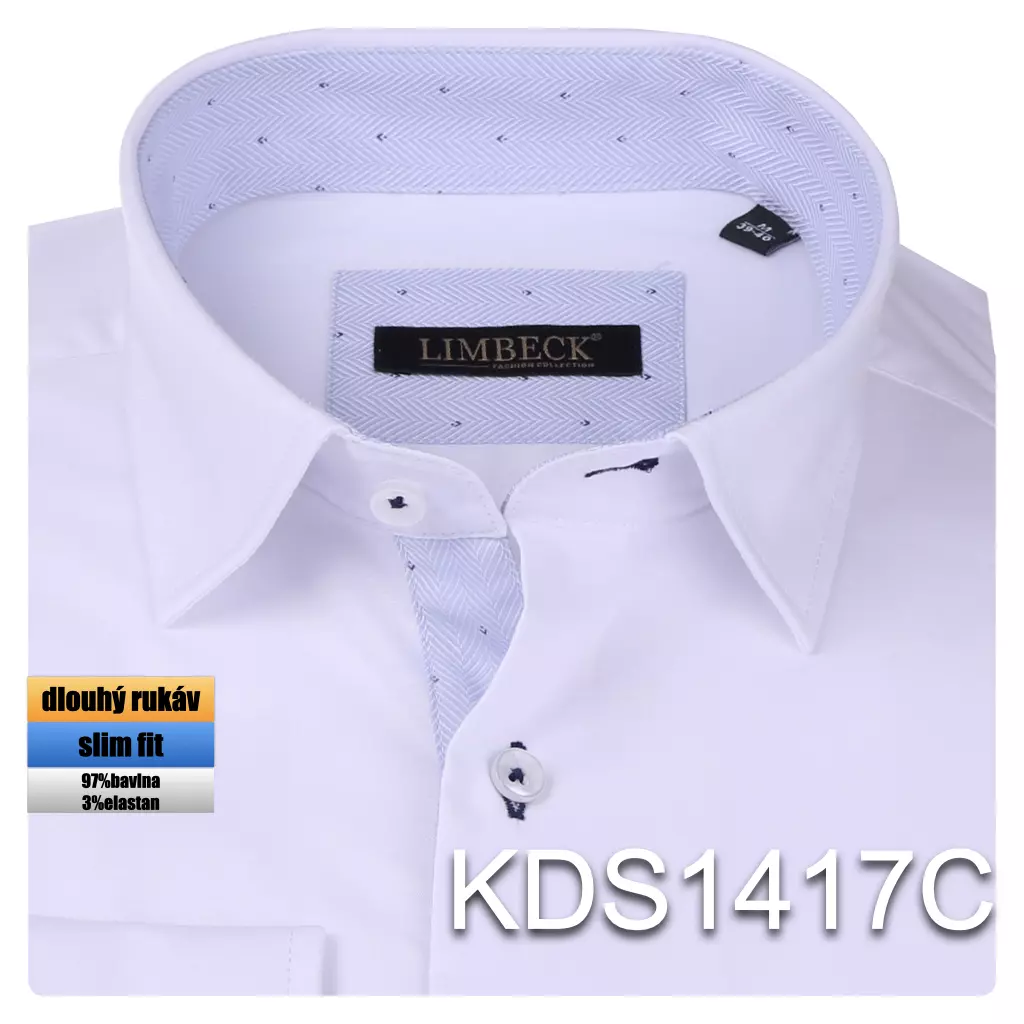 bílá košile s modrými doplňky