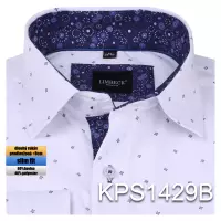 bílá košile s modrými doplňky