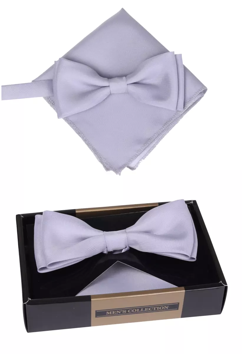 set motýlek a kapesníček šedý jednobarevný