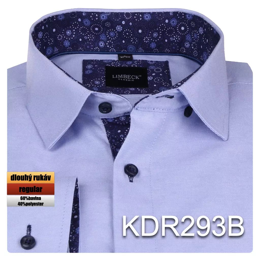 modrá košile s tmavými doplňky