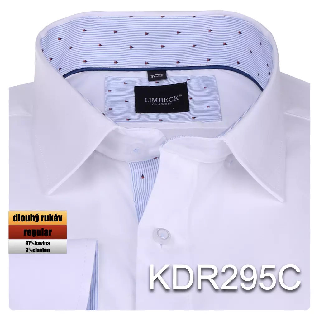 bílá košile s jemnými modrými doplňky 