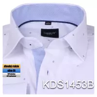 bílá košile s jemnými modrými doplňky