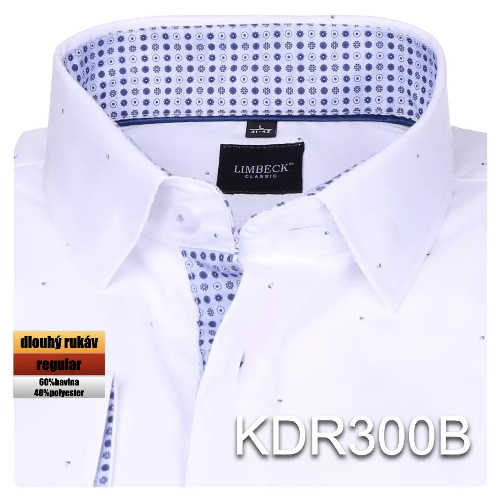 bílá košile s jemným modrým vzorem