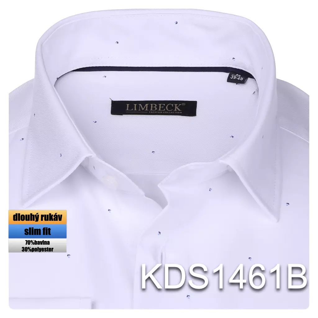 bílá košile s jemnými modrými doplňky