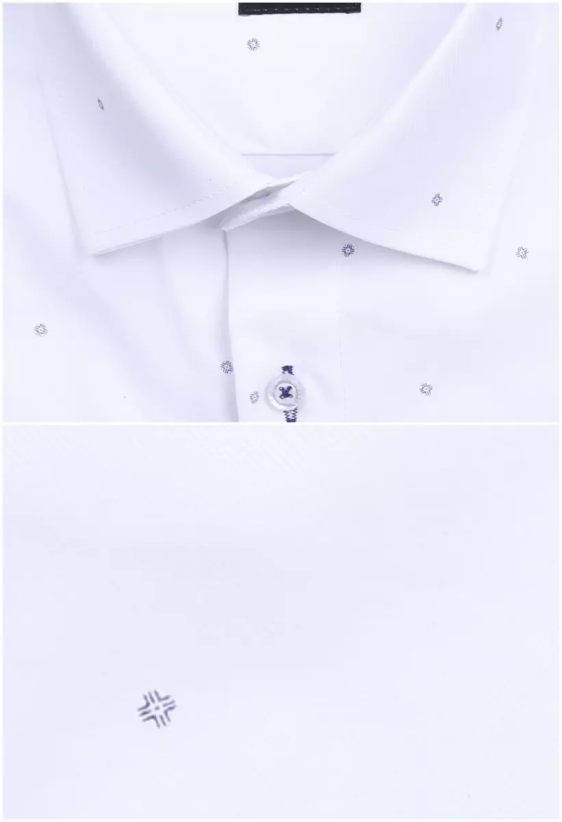 bílá košile s modrými prvky