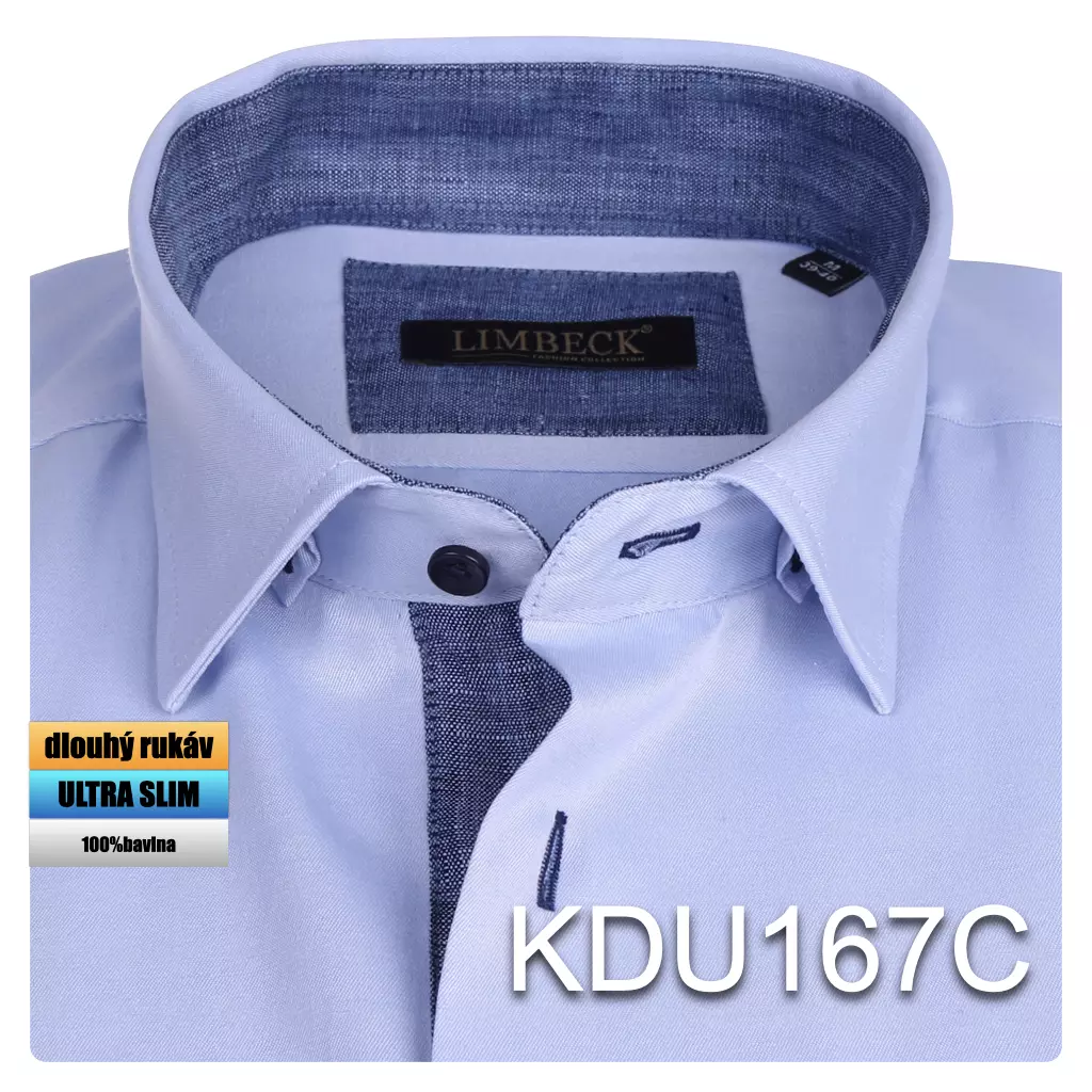 modrá košile s decentními doplňky