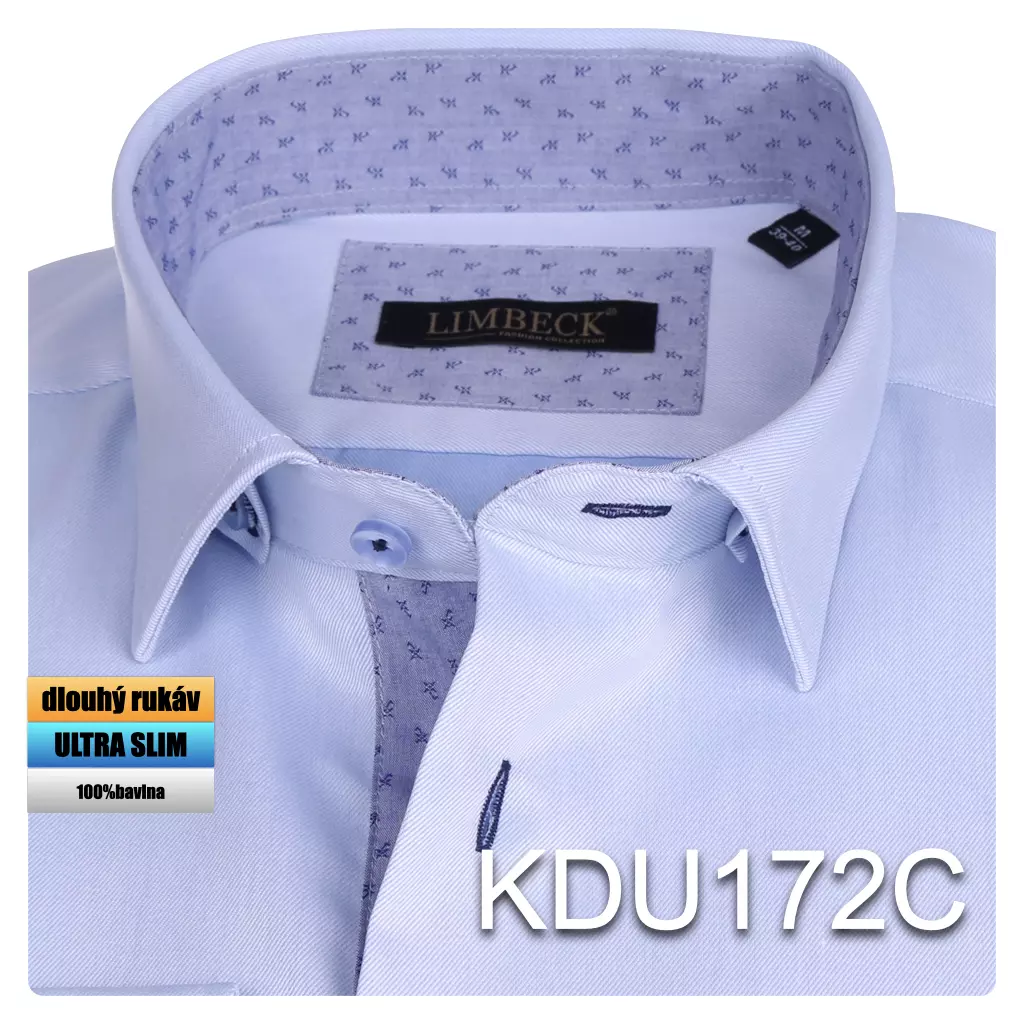 modrá košile s decentními doplňky