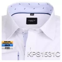 bílá košile s modrými doplňky
