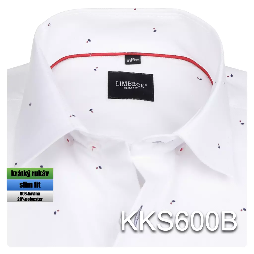 bílá košile s jemnými červenými prvky