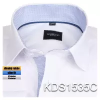 bílá košile s modrými doplňky