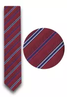 vínová kravata s modrým příčným pruhem