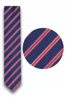 tmavě modrá kravata s červeným příčným pruhem