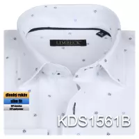 bílá košile s modrými doplňky