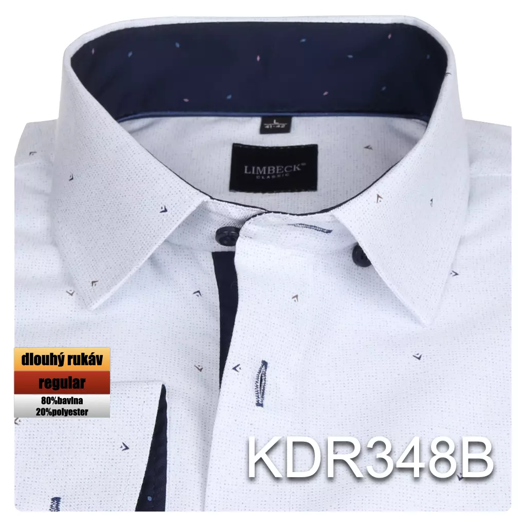 bílomodrá košile s tmavě modrými doplňky