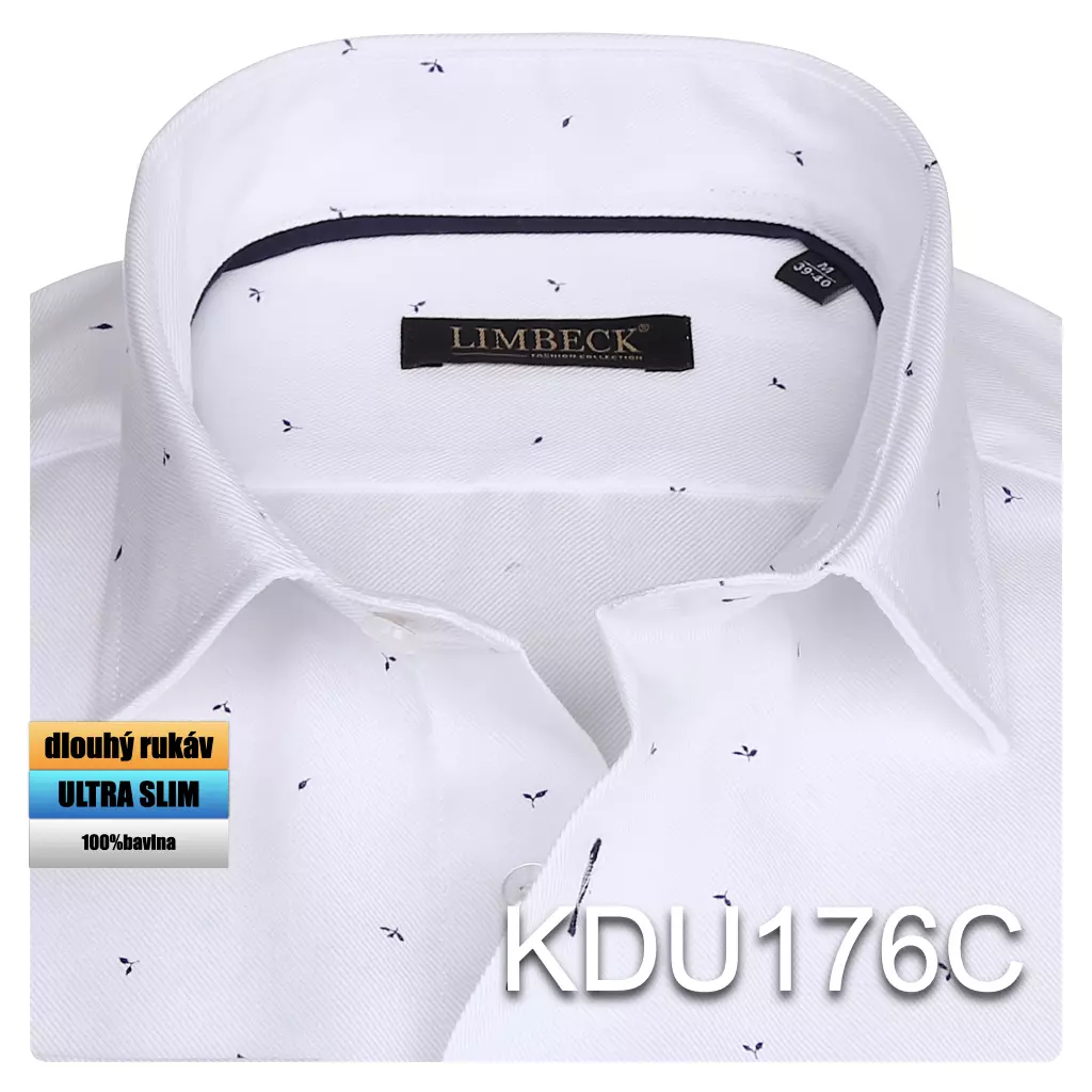 bílá košile s modrými doplňky