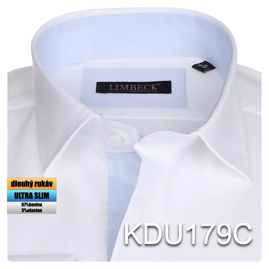 bílá košile s modrými doplňky