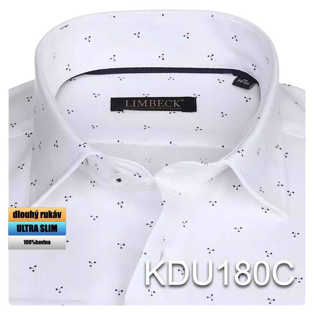 bílá košile s modrými doplňky