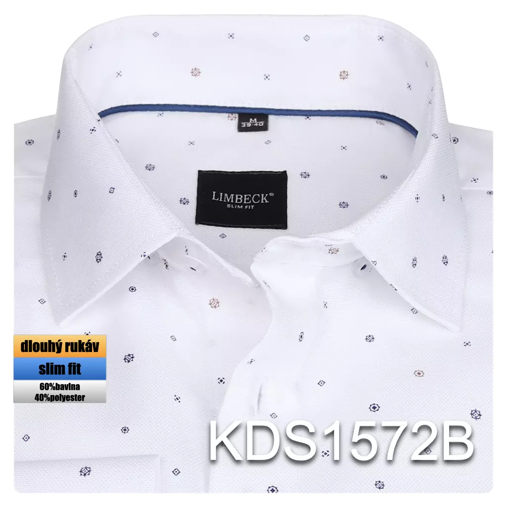 bílá košile s modrými doplňky