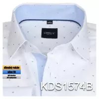 bílá košile s modrými doplňky