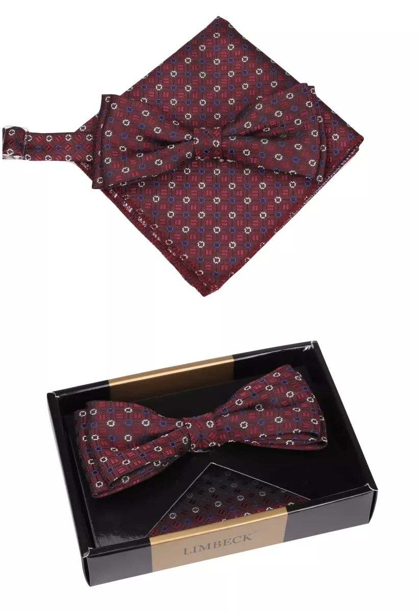 set motýlek a kapesníček vínové barvy