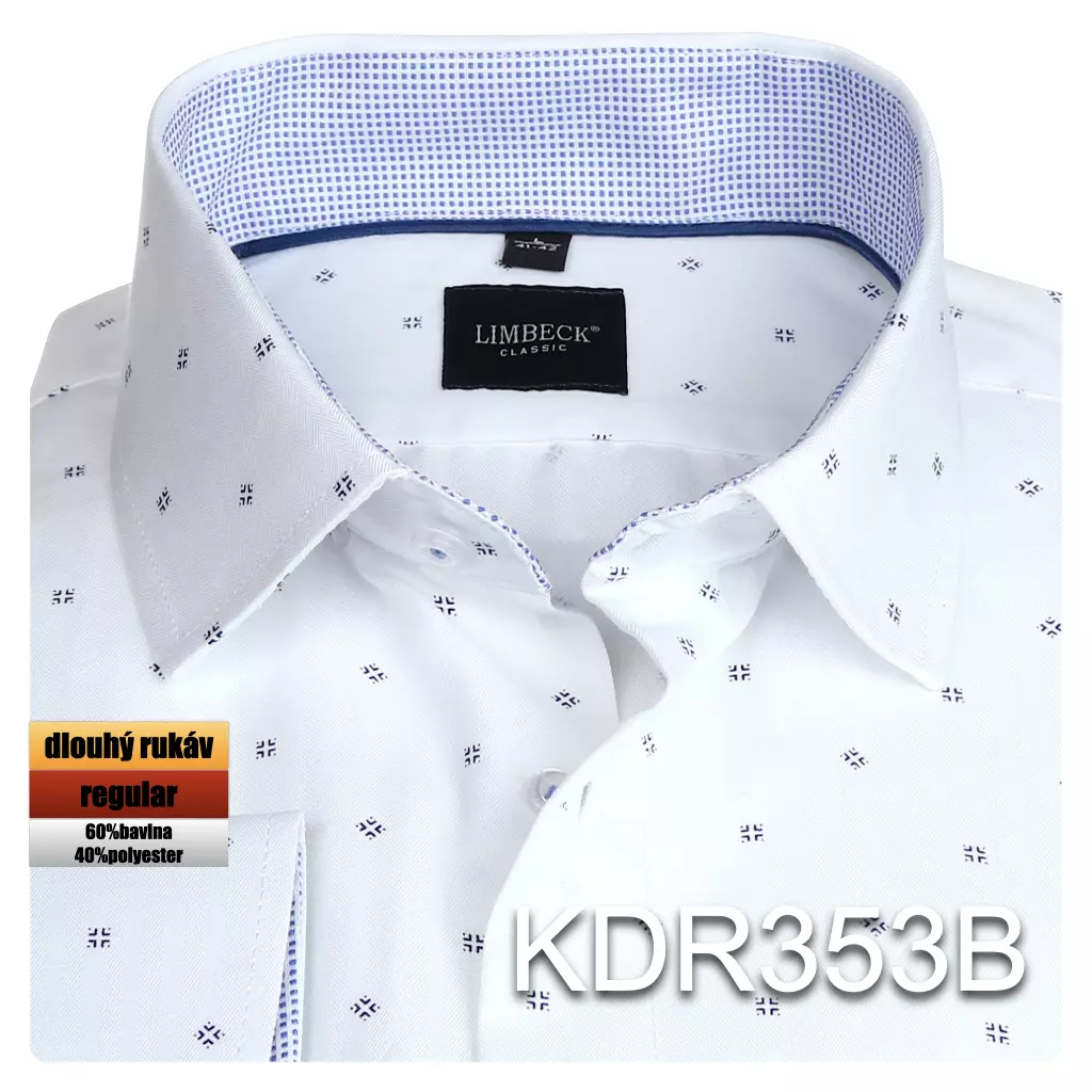 bílá košile s jemným modrým vzorem