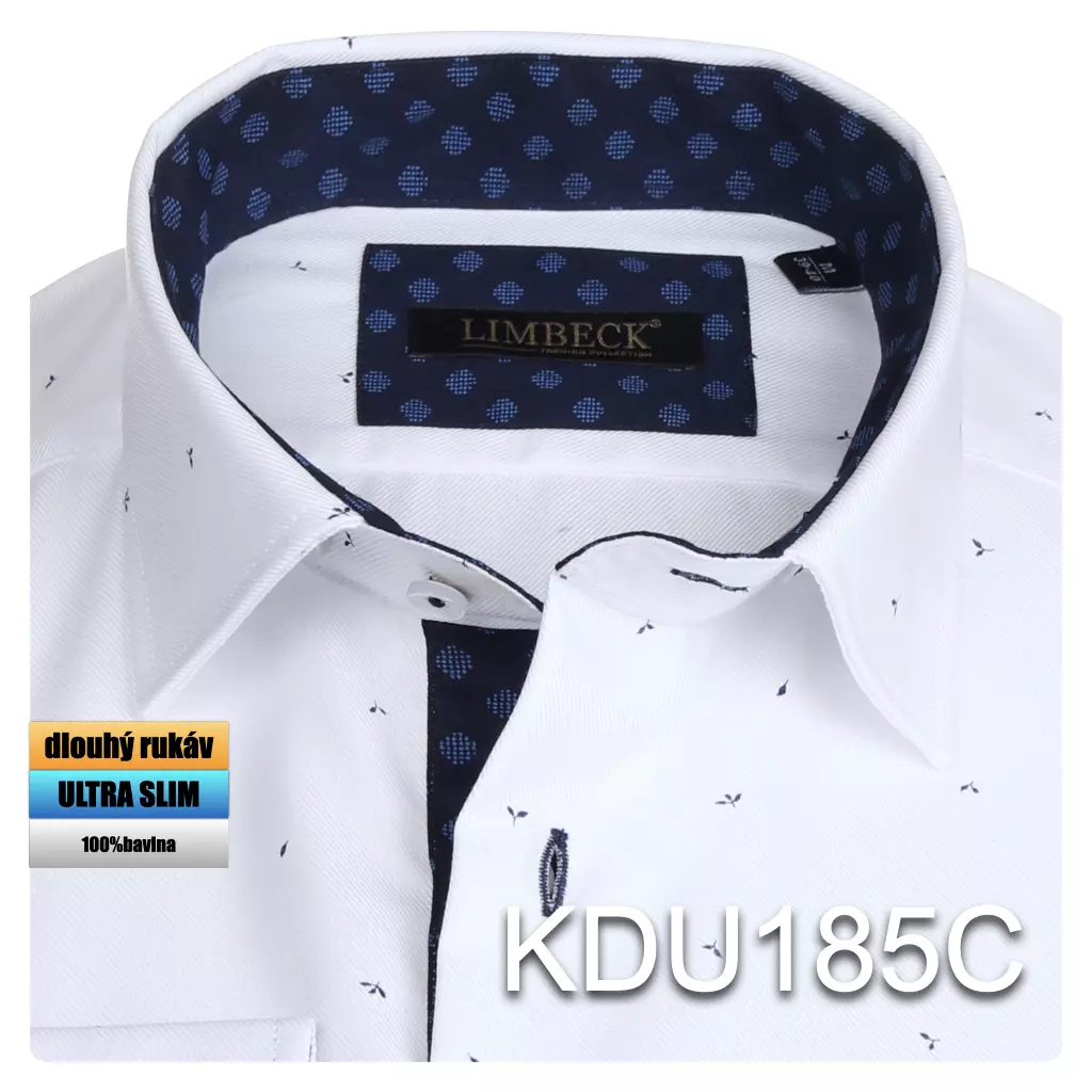 bílá košile s modrými doplňky