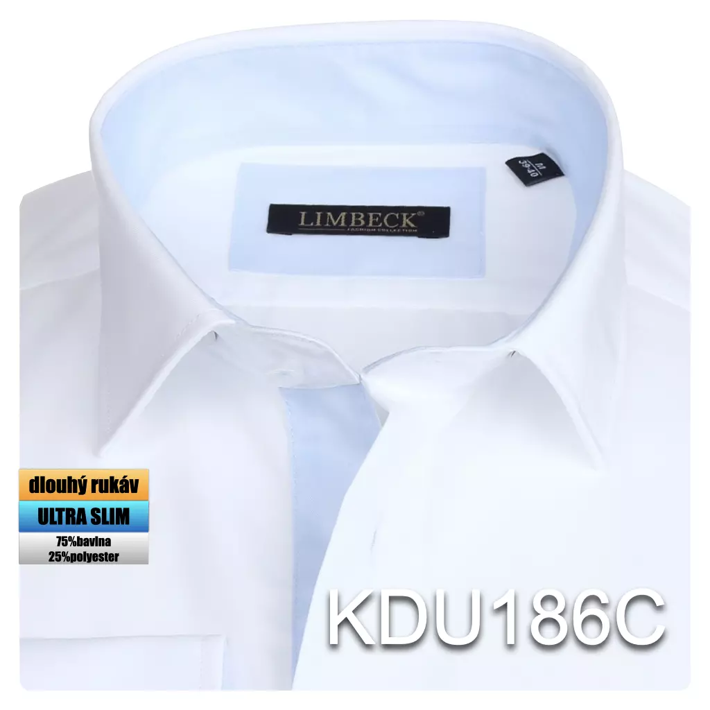bílá košile s modrými doplňky