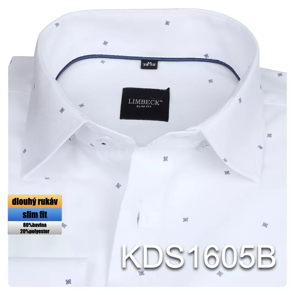 bílá košile s modrými doplňky