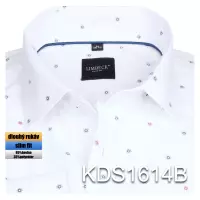 bílá košile s modrými a červenými doplňky