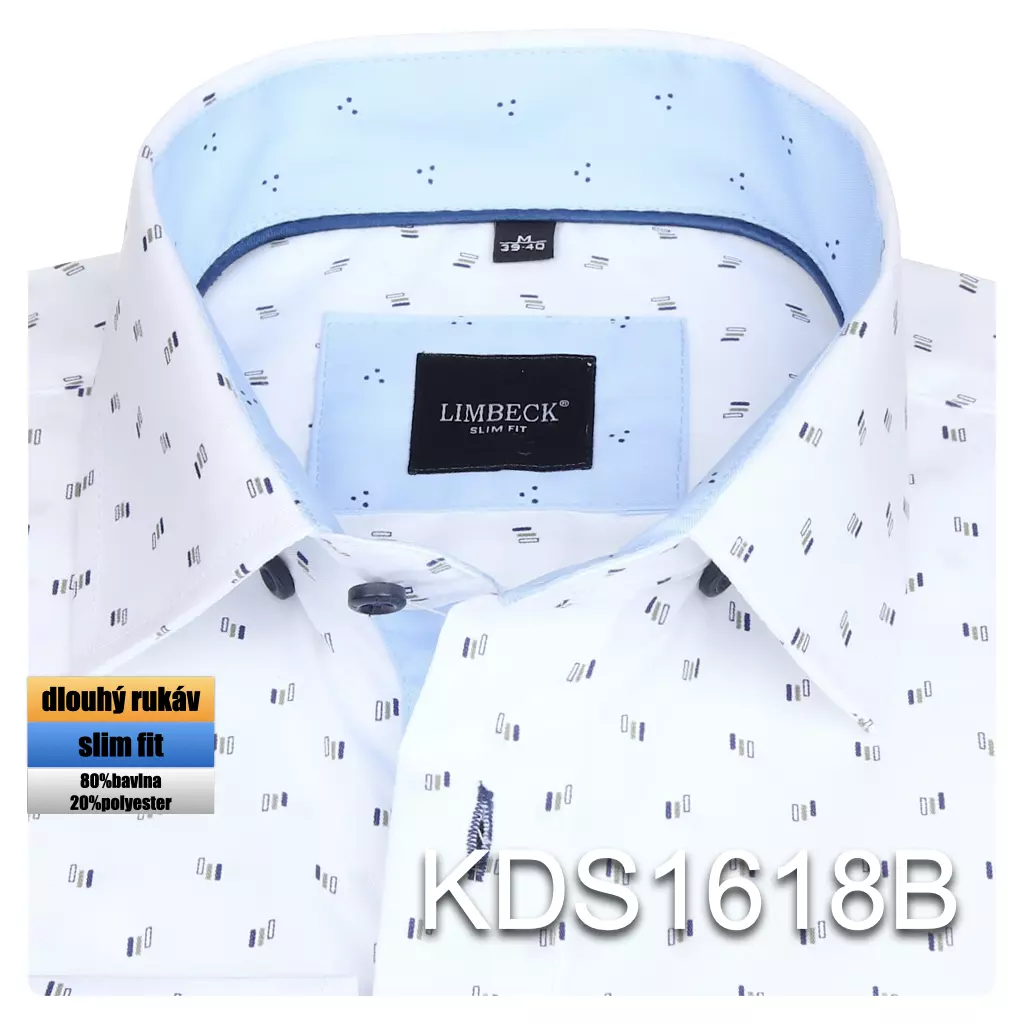bílá košile s modrými doplňky