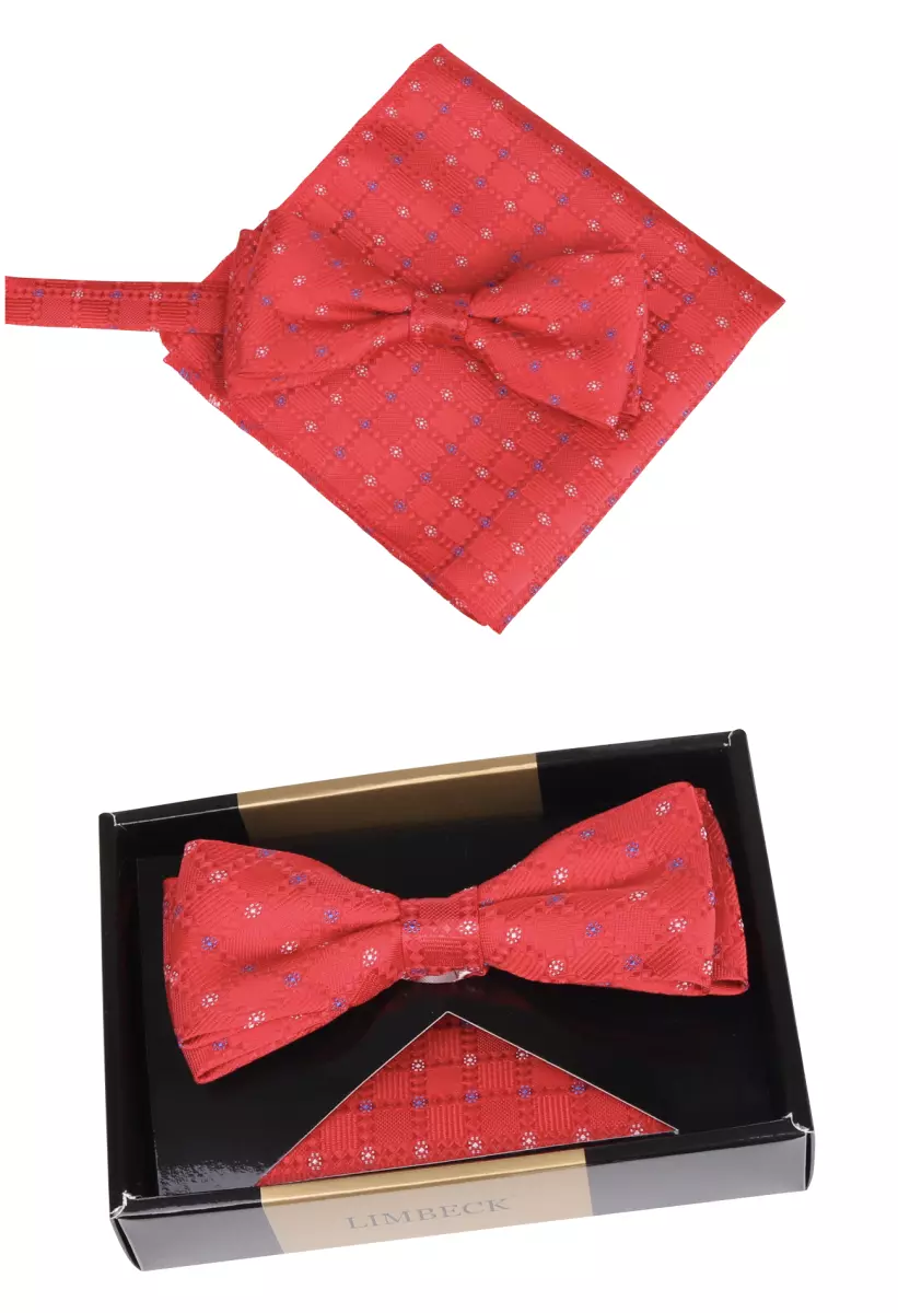 set motýlek a kapesníček červené barvy