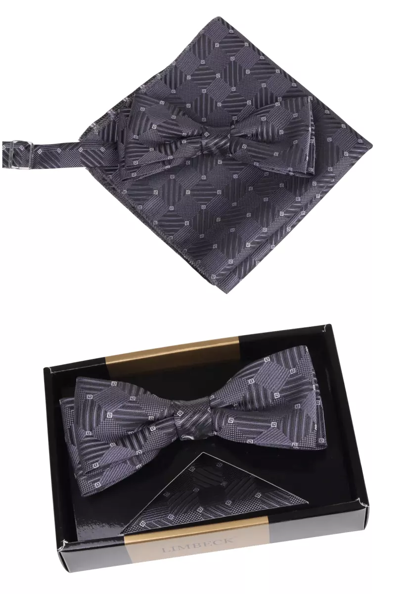 set motýlek a kapesníček šedé barvy