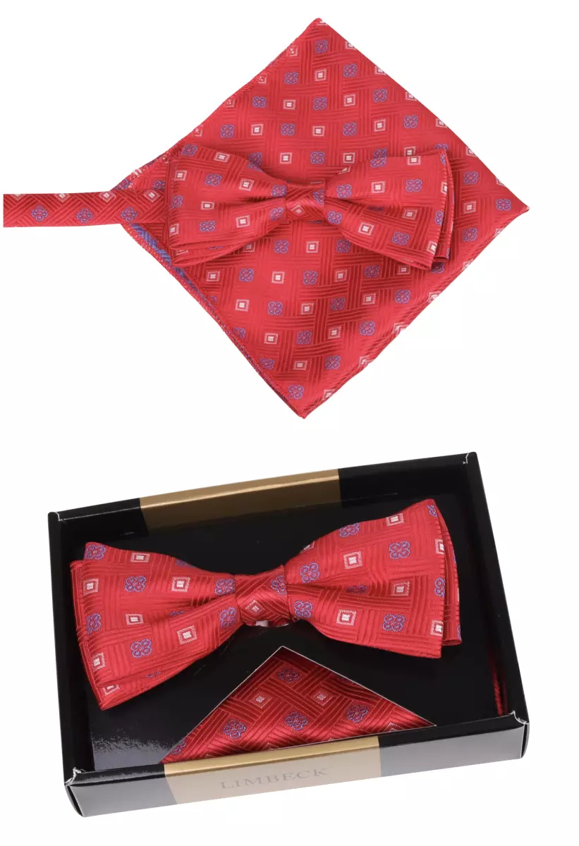 set motýlek a kapesníček červené barvy