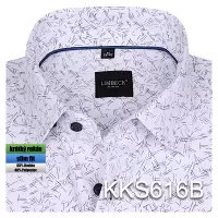 bílá košile s modrými doplňky a zajímavým vzorem