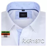 bílá košile s jemnými modrými doplňky