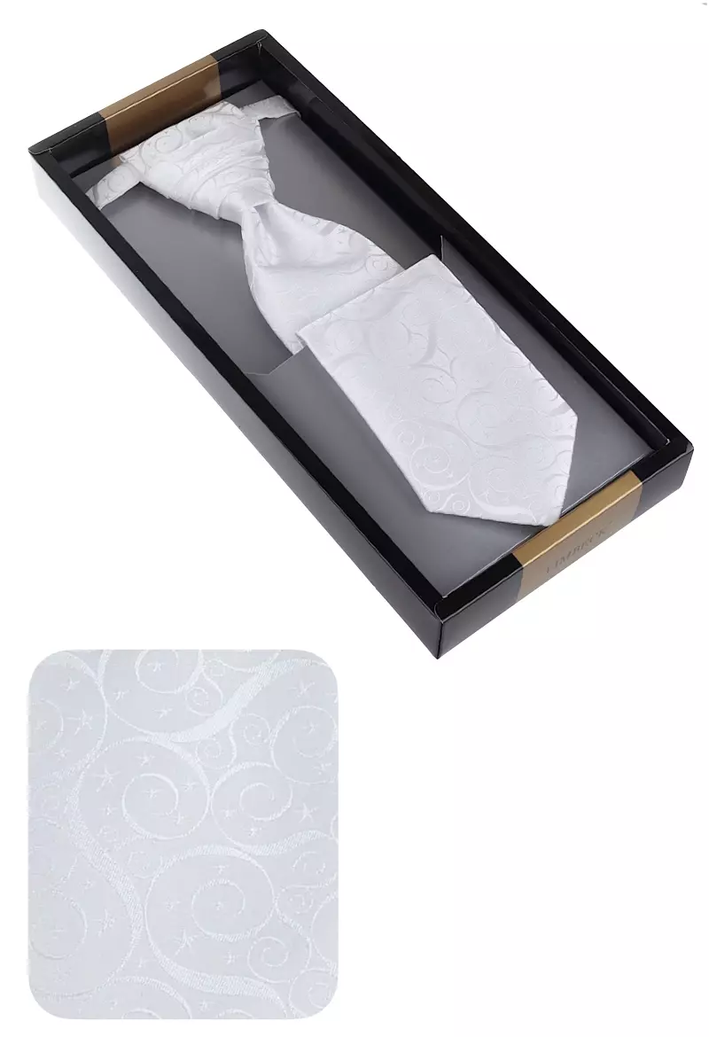 elegantní bílá svatební kravata s kapesníčkem