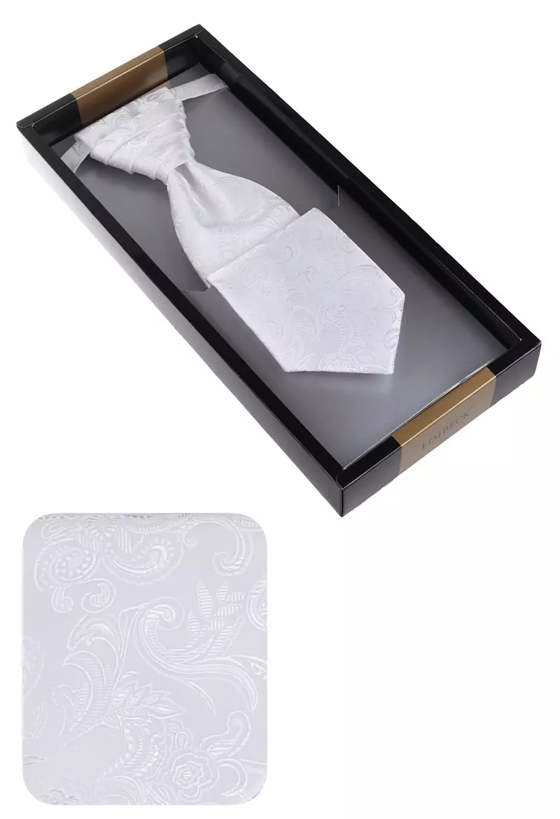 elegantní bílá svatební kravata s kapesníčkem