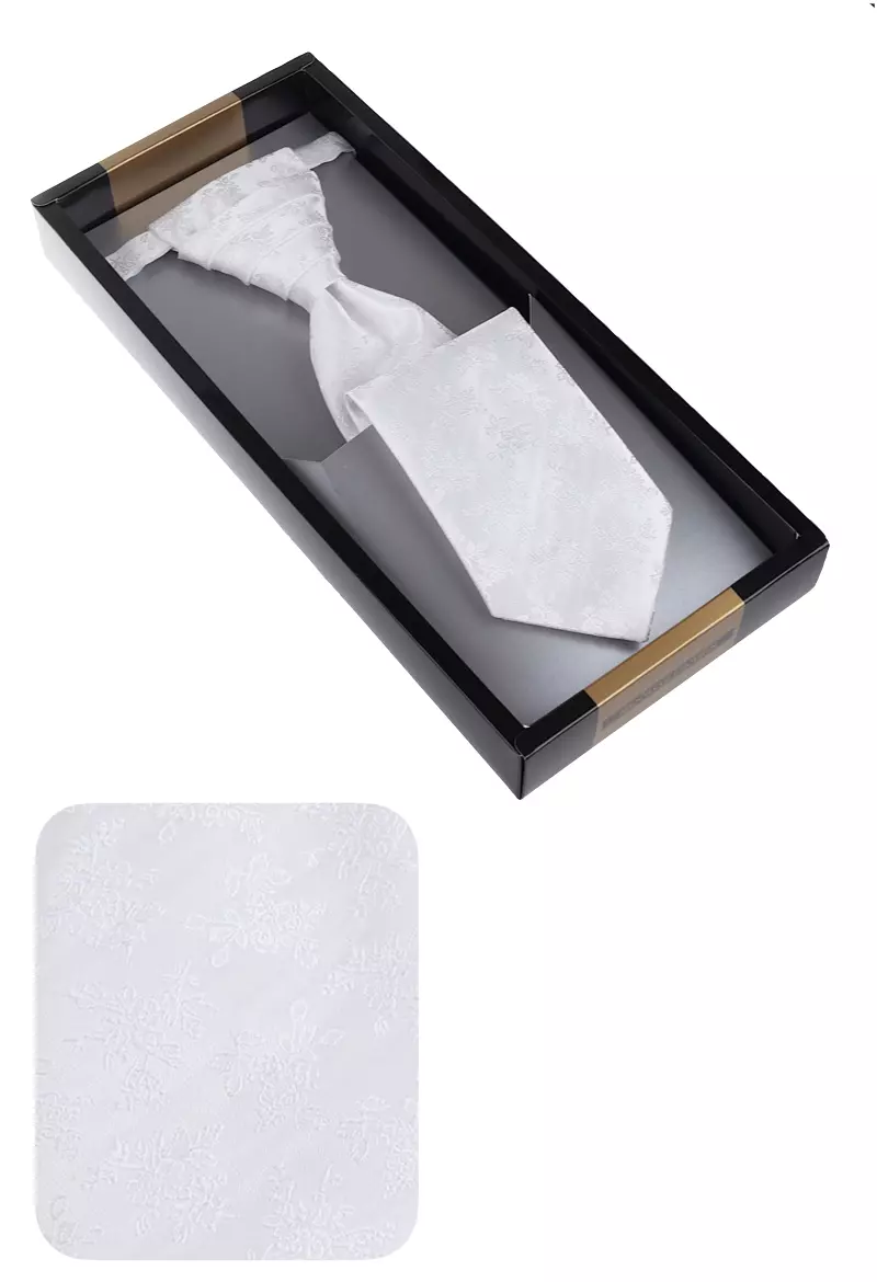elegantní bílá svatební kravata s kapesníčkem